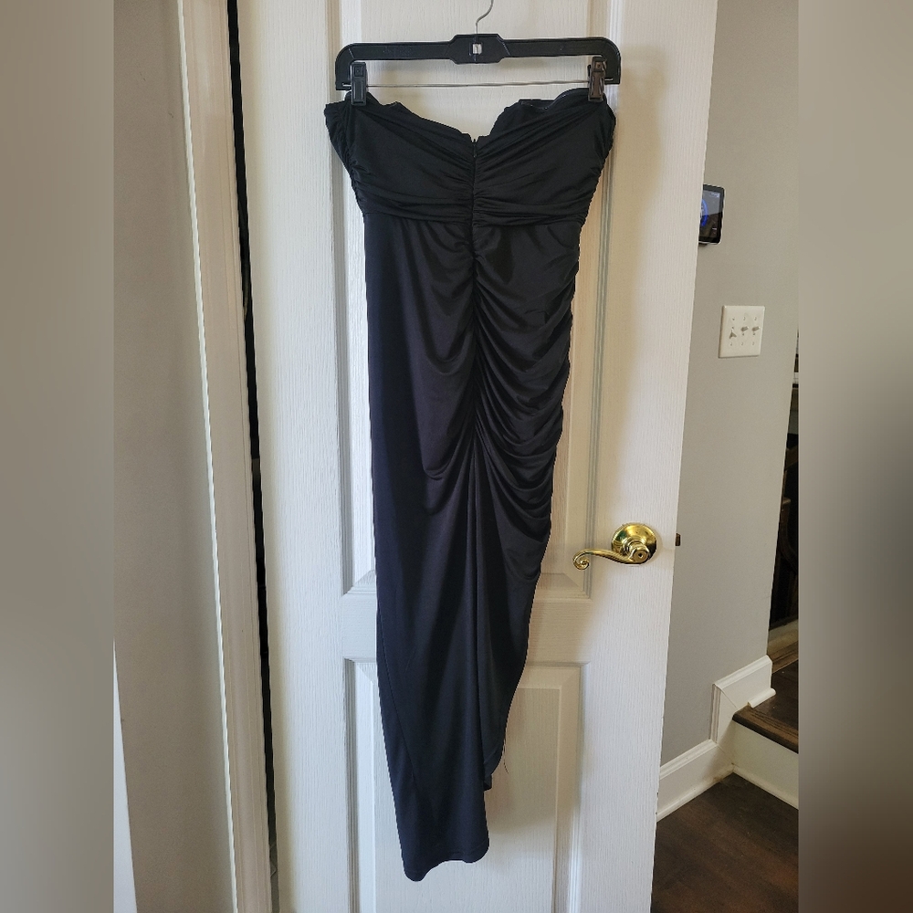 Hello Molly Flashlight Midi Dress Strapless Ruched Cutout Black Medium Size 6 - Picture 8 of 16